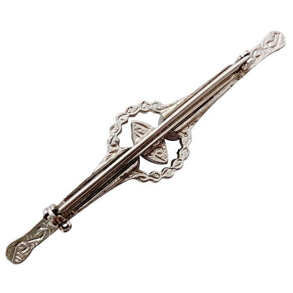 Vintage Mid Century Blue Rhinestone Bar Brooch Edwardian Revival Elegant Pin - Picture 9 of 11